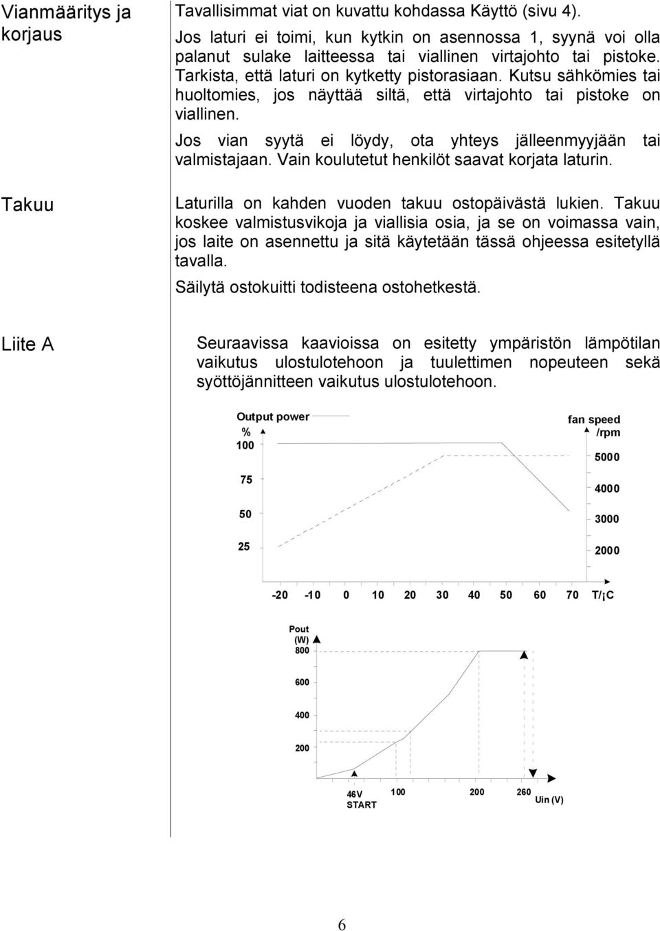 Kutsu sähkömies tai huoltomies, jos näyttää siltä, että virtajohto tai pistoke on viallinen. Jos vian syytä ei löydy, ota yhteys jälleenmyyjään tai valmistajaan.