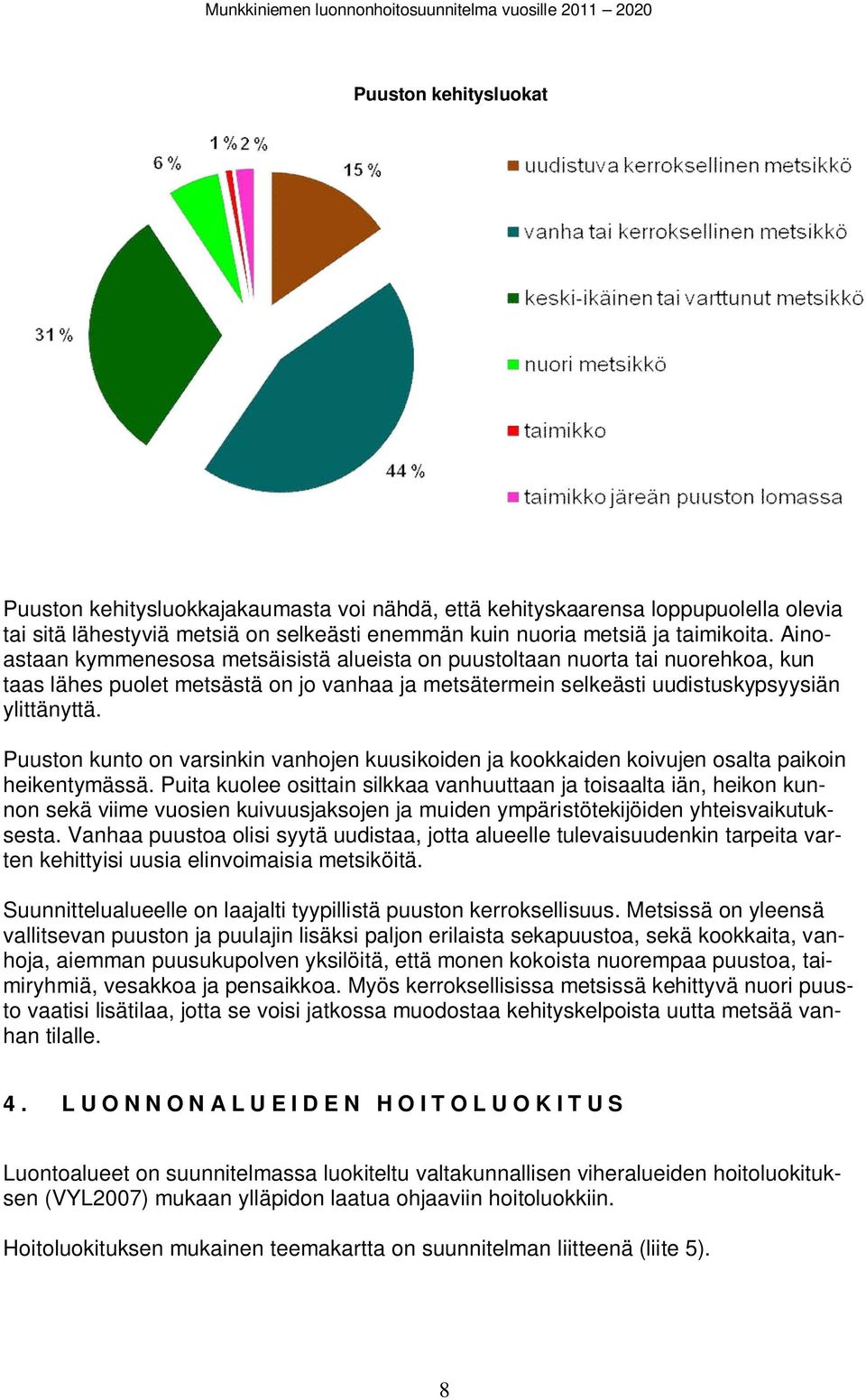 Ainoastaan kyenesosa etsäisistä alueista on puustoltaan nuorta tai nuorehkoa, kun taas lähes puolet etsästä on jo anhaa ja etsäterein selkeästi uudistuskypsyysiän ylittänyttä.