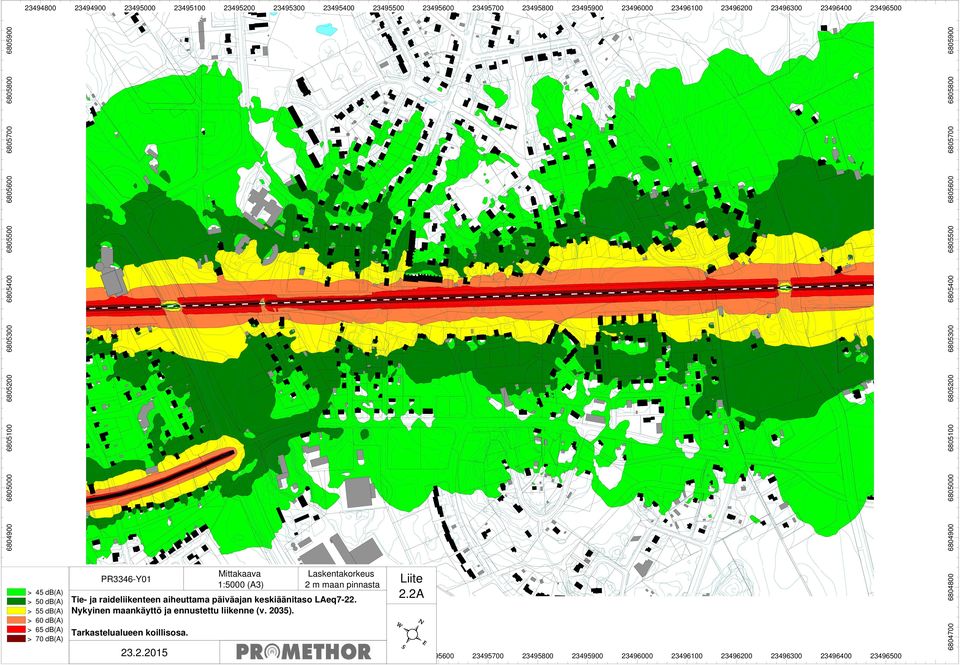 PR3346-Y01 Mittakaava 1:5000 (A3) 23495300 2 m maan pinnasta Tie- ja raideliikenteen aiheuttama päiväajan keskiäänitaso LAeq7-22.