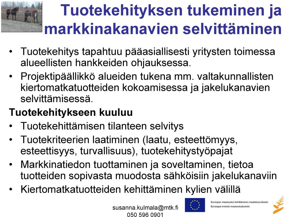 Tuotekehitykseen kuuluu Tuotekehittämisen tilanteen selvitys Tuotekriteerien laatiminen (laatu, esteettömyys, esteettisyys, turvallisuus),