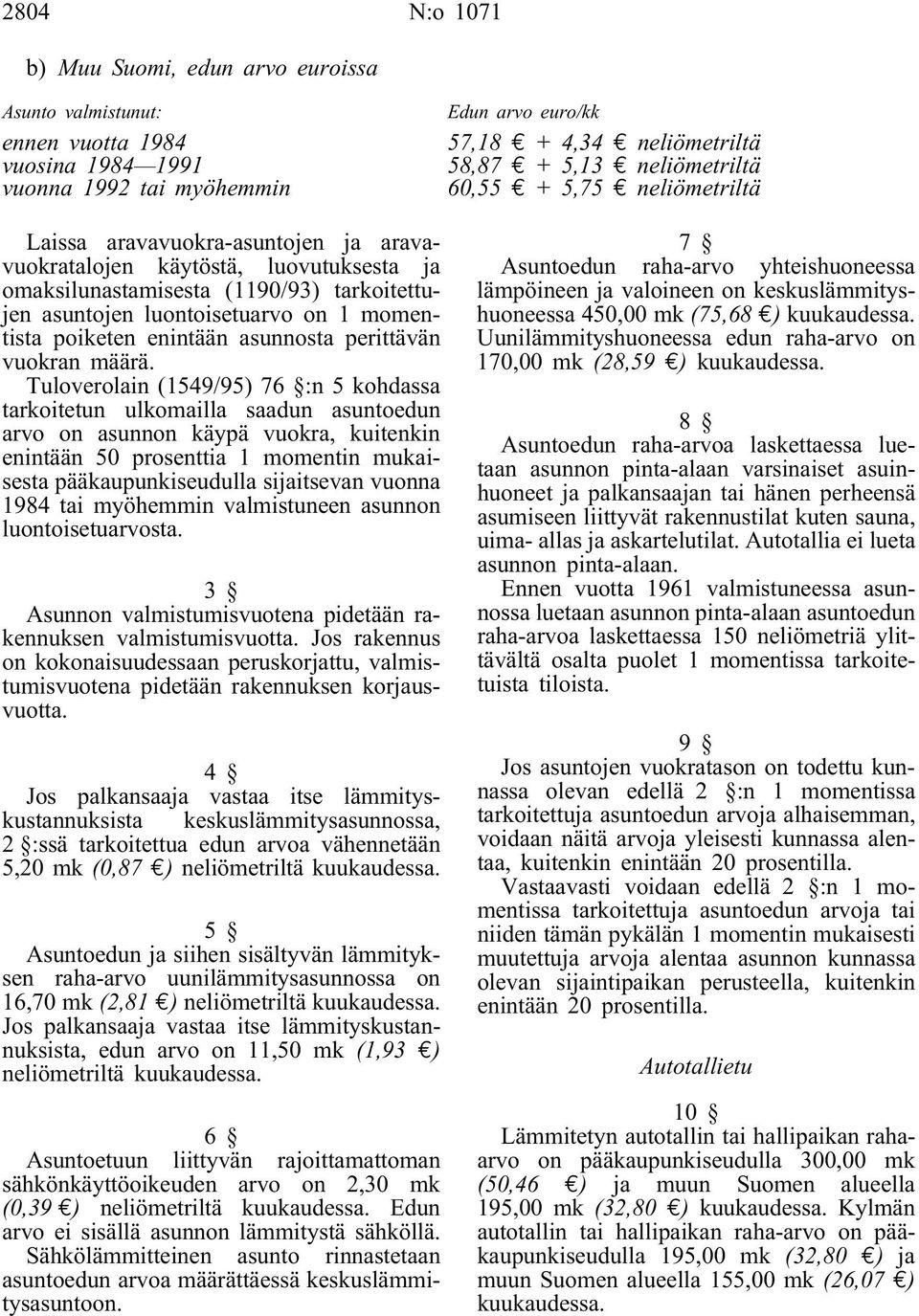 Tuloverolain (1549/95) 76 :n 5 kohdassa tarkoitetun ulkomailla saadun asuntoedun arvo on asunnon käypä vuokra, kuitenkin enintään 50 prosenttia 1 momentin mukaisesta pääkaupunkiseudulla sijaitsevan