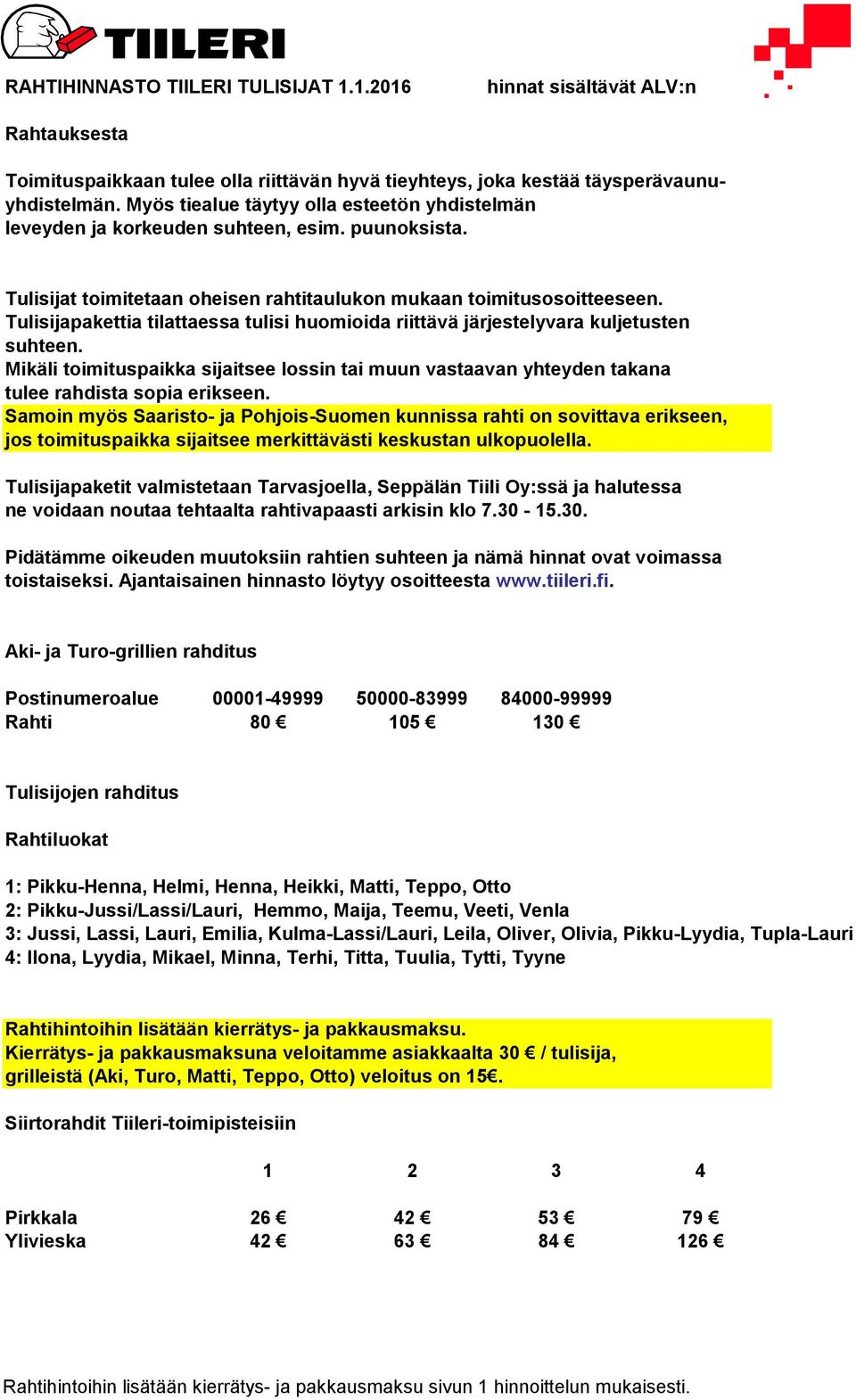 Tulisijapakettia tilattaessa tulisi huomioida riittävä järjestelyvara kuljetusten suhteen. Mikäli toimituspaikka sijaitsee lossin tai muun vastaavan yhteyden takana tulee rahdista sopia erikseen.