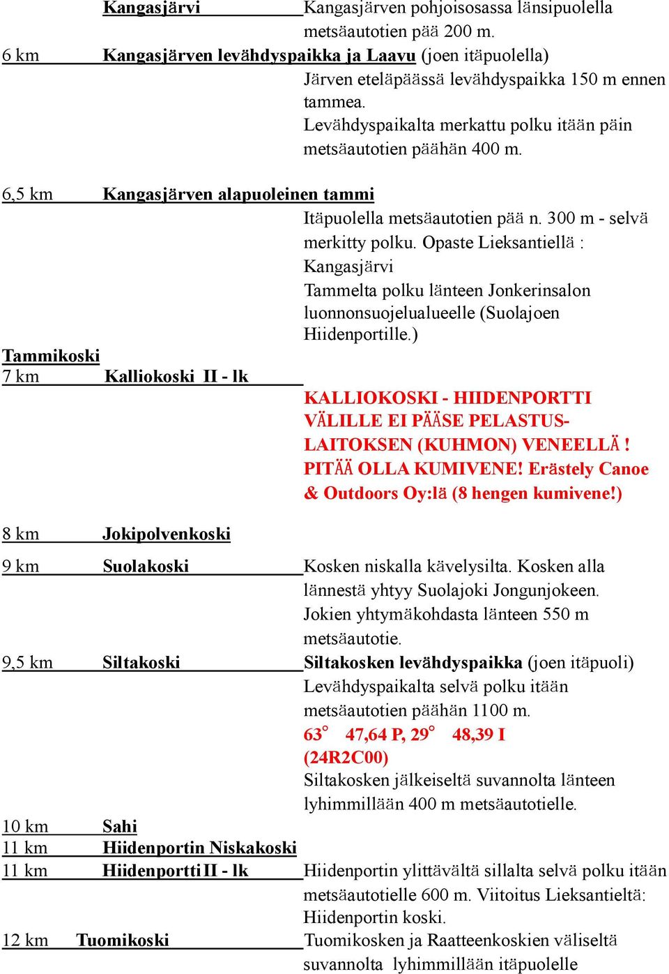 Opaste Lieksantiellä : Kangasjärvi Tammelta polku länteen Jonkerinsalon luonnonsuojelualueelle (Suolajoen Hiidenportille.