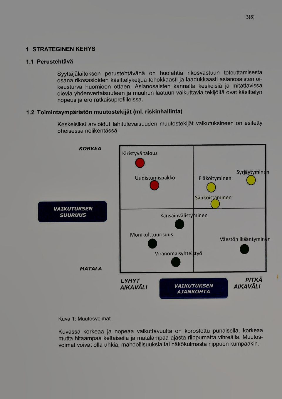 riskinhallinta) Keskeisiksi arviidut lähitulevaisuud muutstekijät vaikutuksine n esitetty heisessa neliktässä.