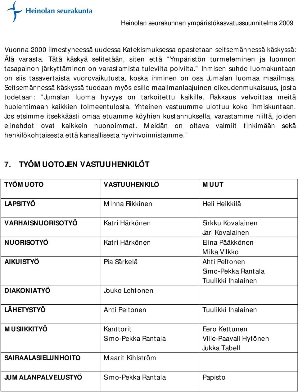 Ihmisen suhde luomakuntaan on siis tasavertaista vuorovaikutusta, koska ihminen on osa Jumalan luomaa maailmaa.