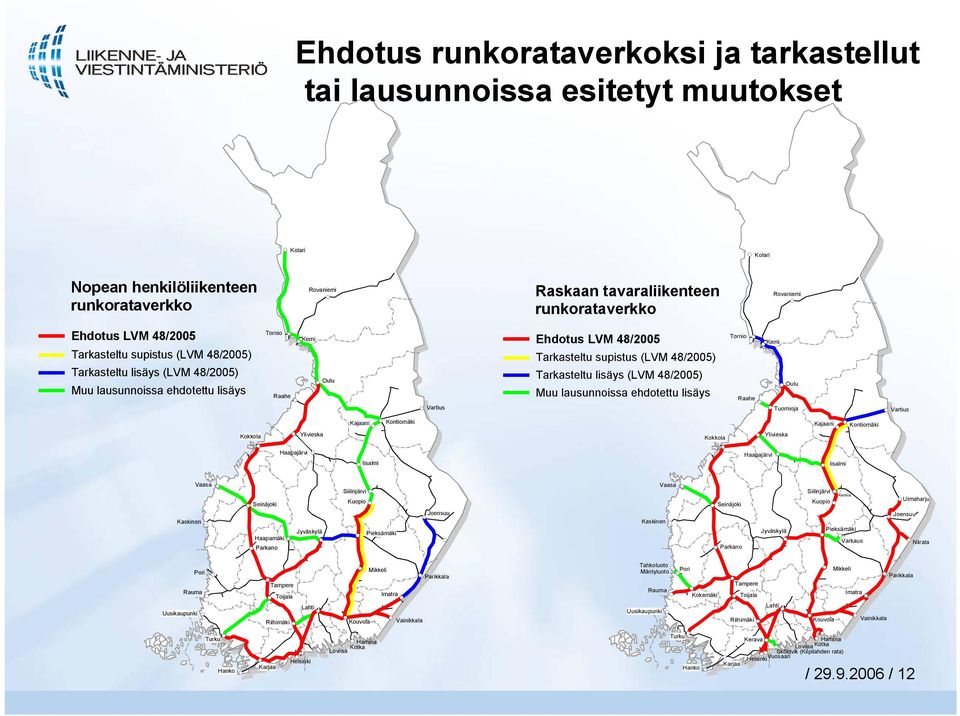 8/2005) Tarkasteltu lisäys (LVM 8/2005) Muu lausunnoissa ehdotettu lisäys Tornio Raahe Kemi Oulu Tuomioja Vartius Kajaani Kontiomäki Kajaani Kontiomäki Kokkola Ylivieska Kokkola Ylivieska Haapajärvi