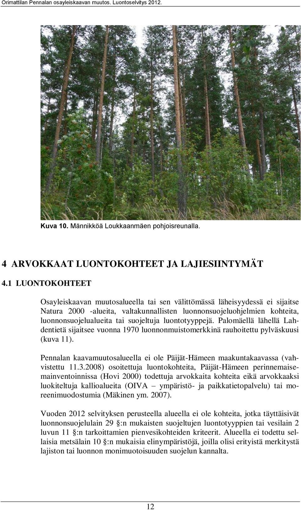 suojeltuja luontotyyppejä. Palomäellä lähellä Lahdentietä sijaitsee vuonna 1970 luonnonmuistomerkkinä rauhoitettu pylväskuusi (kuva 11).
