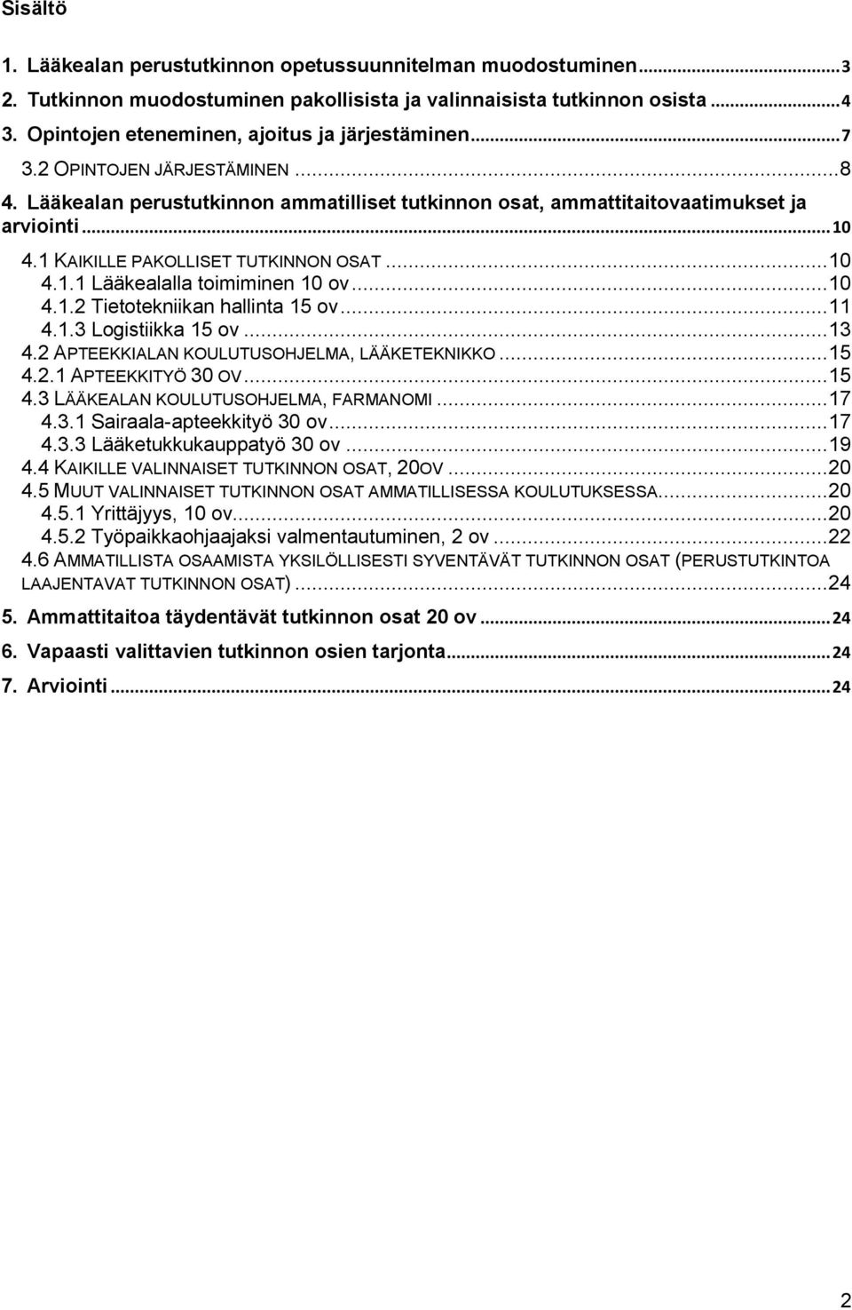 1 KAIKILLE PAKOLLISET TUTKINNON OSAT... 10 4.1.1 Lääkealalla toimiminen 10 ov... 10 4.1.2 Tietotekniikan hallinta 15 ov... 11 4.1.3 Logistiikka 15 ov... 13 4.