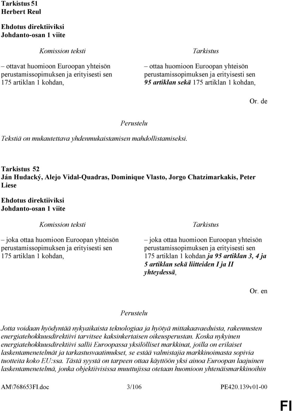 52 Ján Hudacký, Alejo Vidal-Quadras, Dominique Vlasto, Jorgo Chatzimarkakis, Peter Liese Johdanto-osan 1 viite joka ottaa huomioon Euroopan yhteisön perustamissopimuksen ja erityisesti sen 175