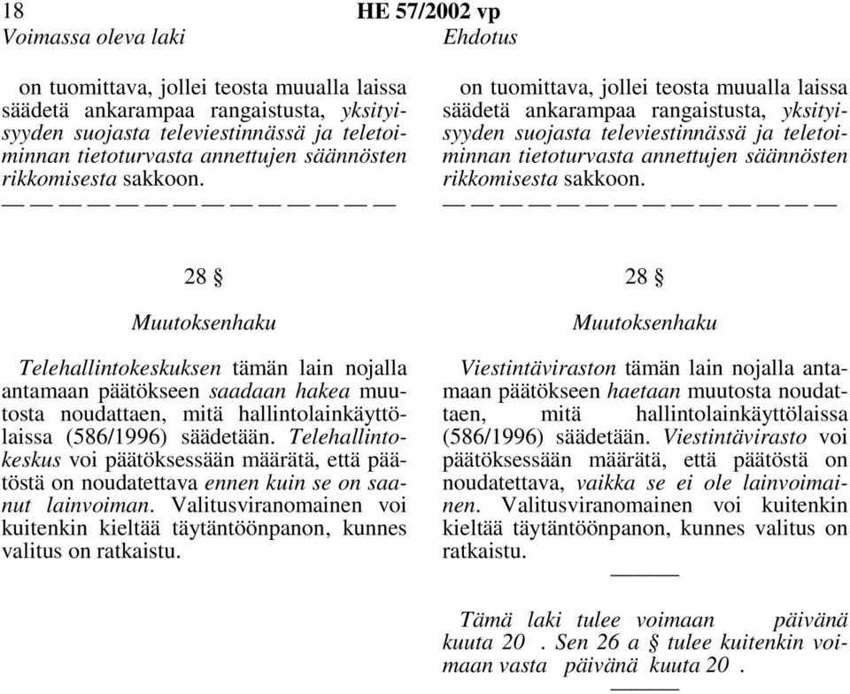 on tuomittava, jollei teosta muualla laissa säädetä ankarampaa rangaistusta, yksityisyyden suojasta televiestinnässä ja teletoiminnan tietoturvasta annettujen  28 Muutoksenhaku Telehallintokeskuksen