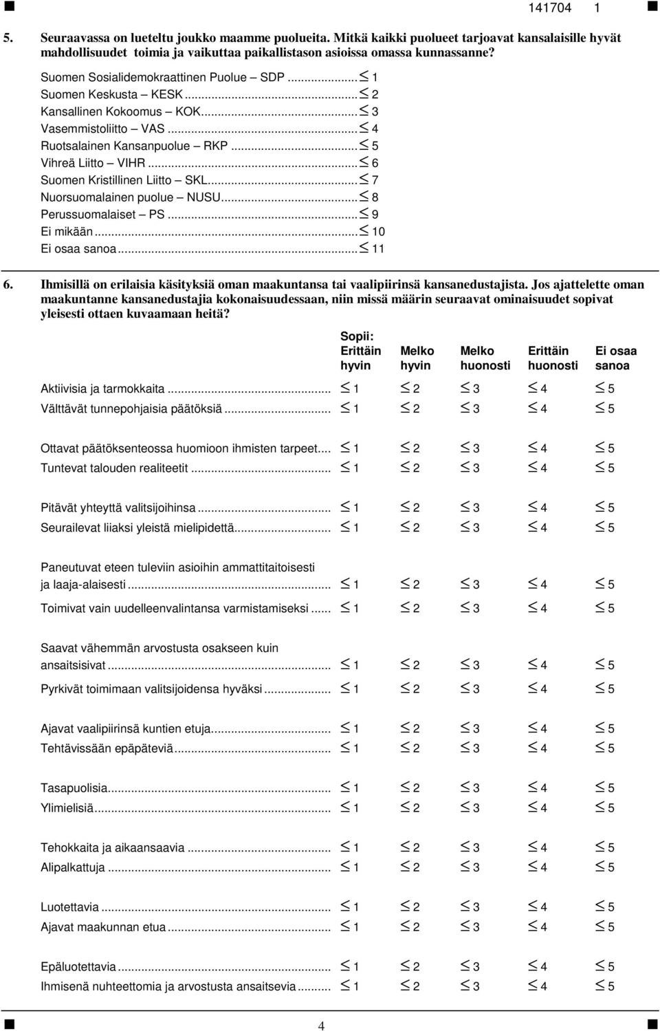 .. 6 Suomen Kristillinen Liitto SKL... 7 Nuorsuomalainen puolue NUSU... 8 Perussuomalaiset PS... 9 Ei mikään... 10 Ei osaa... 11 6.