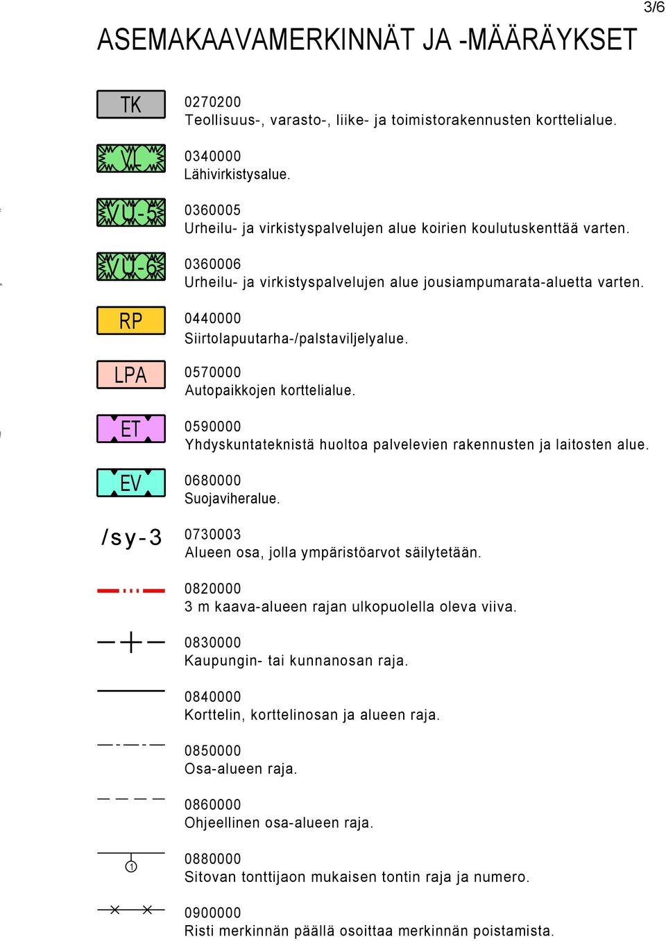 00000 Autopikkojen korttelilue. 00000 Yhdyskuntteknistä huolto plvelevien rkennusten j litosten lue. 00000 Suojviherlue. 0000 Alueen os, joll ympäristörvot säilytetään.