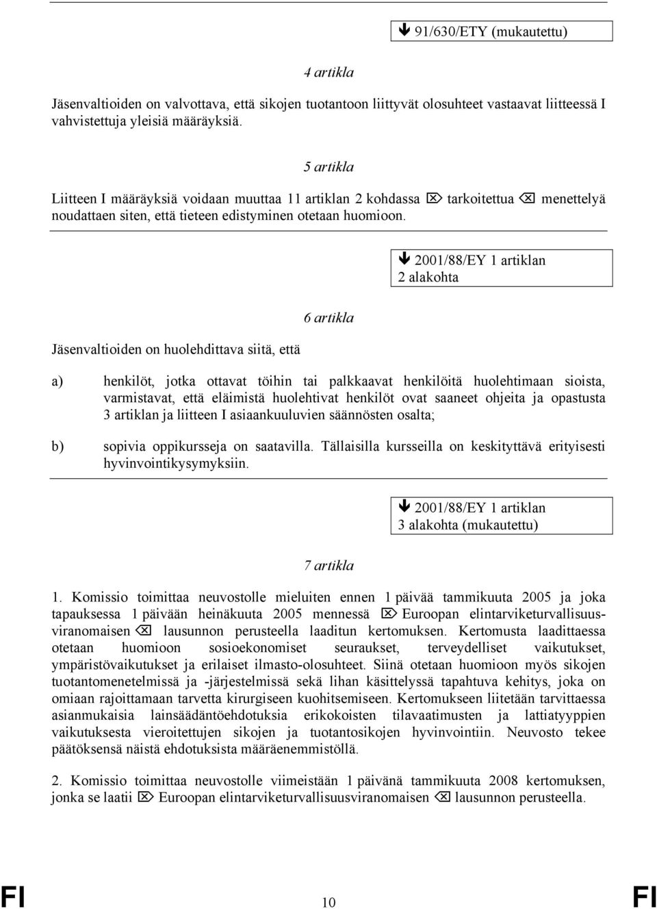 2001/88/EY 1 artiklan 2 alakohta Jäsenvaltioiden on huolehdittava siitä, että 6 artikla a) henkilöt, jotka ottavat töihin tai palkkaavat henkilöitä huolehtimaan sioista, varmistavat, että eläimistä