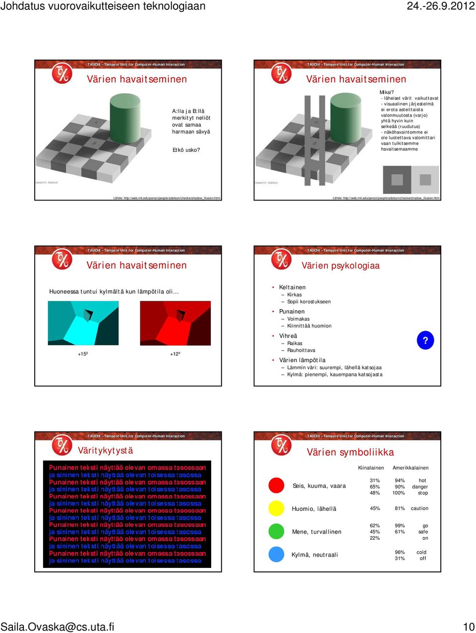 havaitsemaamme Lähde: http://web.mit.edu/persci/people/adelson/checkershadow_illusion.