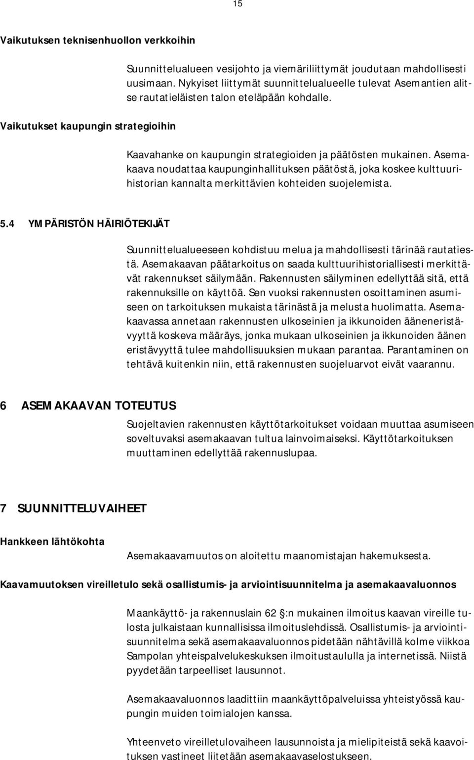 Asemakaava noudattaa kaupunginhallituksen päätöstä, joka koskee kulttuurihistorian kannalta merkittävien kohteiden suojelemista. 5.