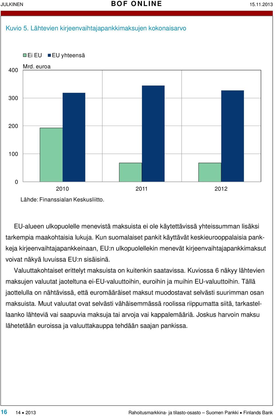 Kun suomalaiset pankit käyttävät keskieurooppalaisia pankkeja kirjeenvaihtajapankkeinaan, EU:n ulkopuolellekin menevät kirjeenvaihtajapankkimaksut voivat näkyä luvuissa EU:n sisäisinä.