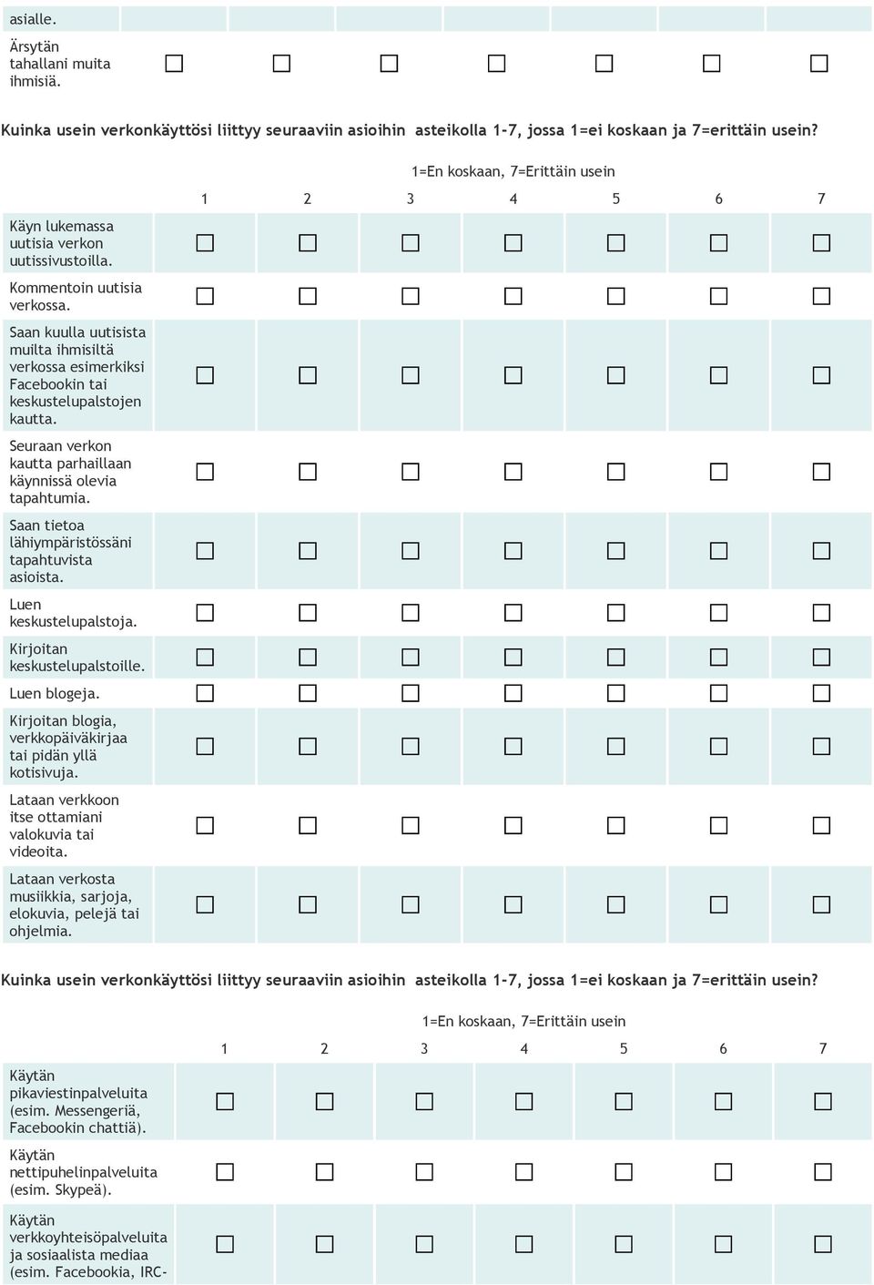 Seuraan verkon kautta parhaillaan käynnissä olevia tapahtumia. Saan tietoa lähiympäristössäni tapahtuvista asioista. Luen keskustelupalstoja. Kirjoitan keskustelupalstoille. Luen blogeja.