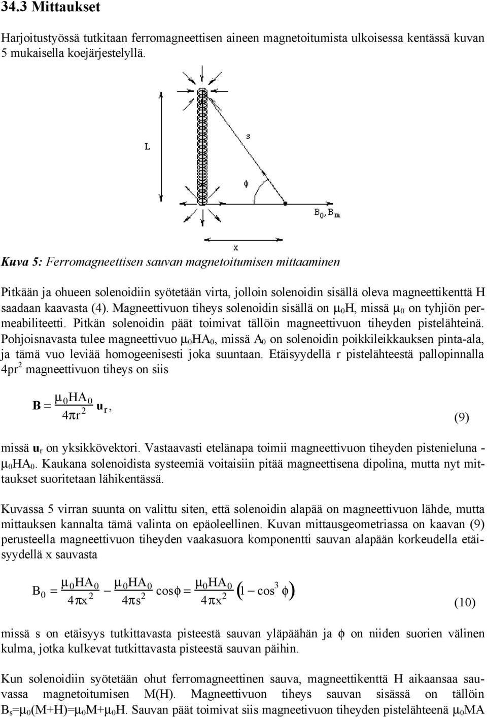 Magneettivuon tiheys solenoidin sisällä on µ 0 H, missä µ 0 on tyhjiön permeabiliteetti. Pitkän solenoidin päät toimivat tällöin magneettivuon tiheyden pistelähteinä.