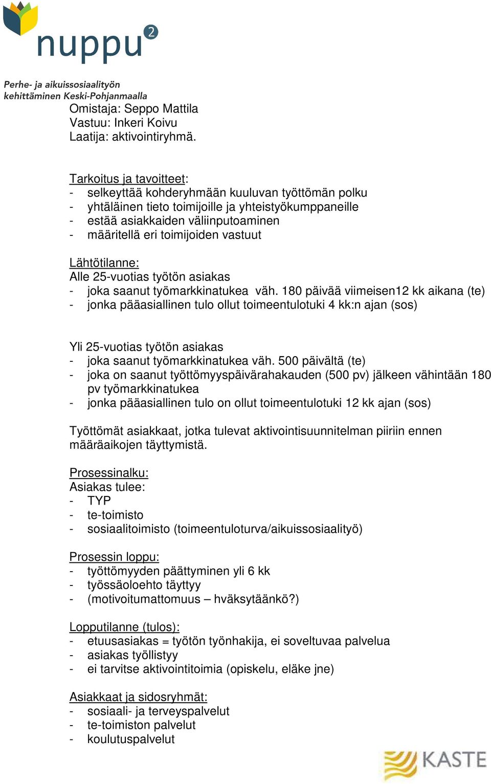 vastuut Lähtötilanne: Alle 25-vuotias työtön asiakas - joka saanut työmarkkinatukea väh.