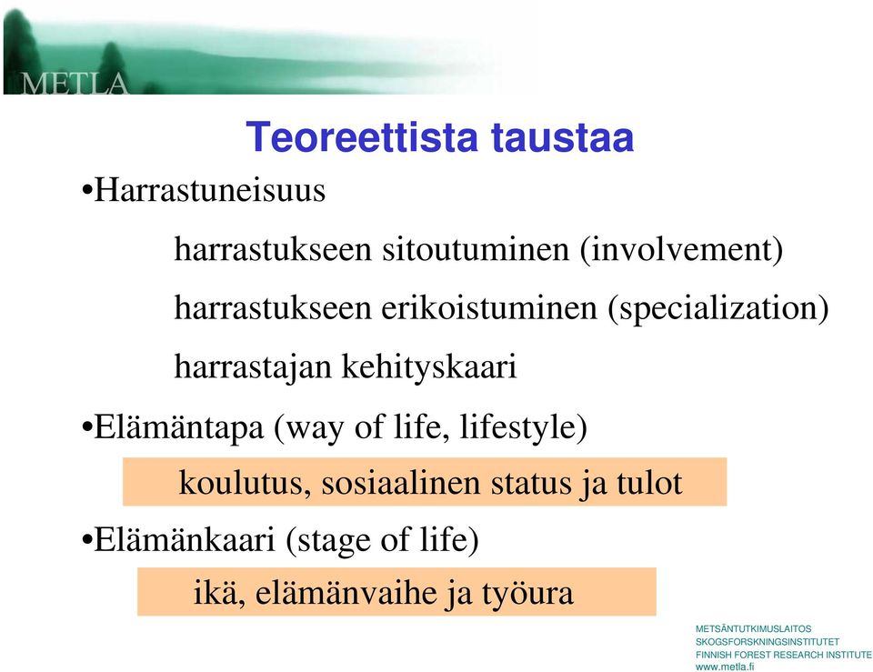 harrastajan kehityskaari Elämäntapa (way of life, lifestyle)