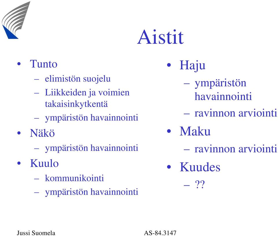 havainnointi Kuulo kommunikointi ympäristön havainnointi Haju