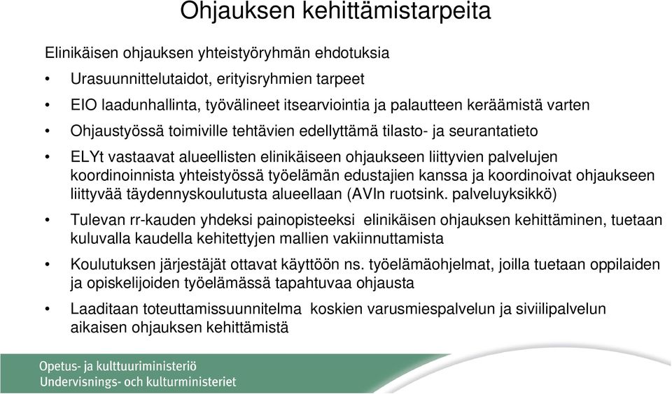 edustajien kanssa ja koordinoivat ohjaukseen liittyvää täydennyskoulutusta alueellaan (AVIn ruotsink.