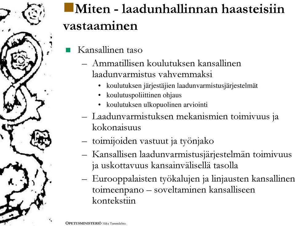 Laadunvarmistuksen mekanismien toimivuus ja kokonaisuus toimijoiden vastuut ja työnjako Kansallisen laadunvarmistusjärjestelmän