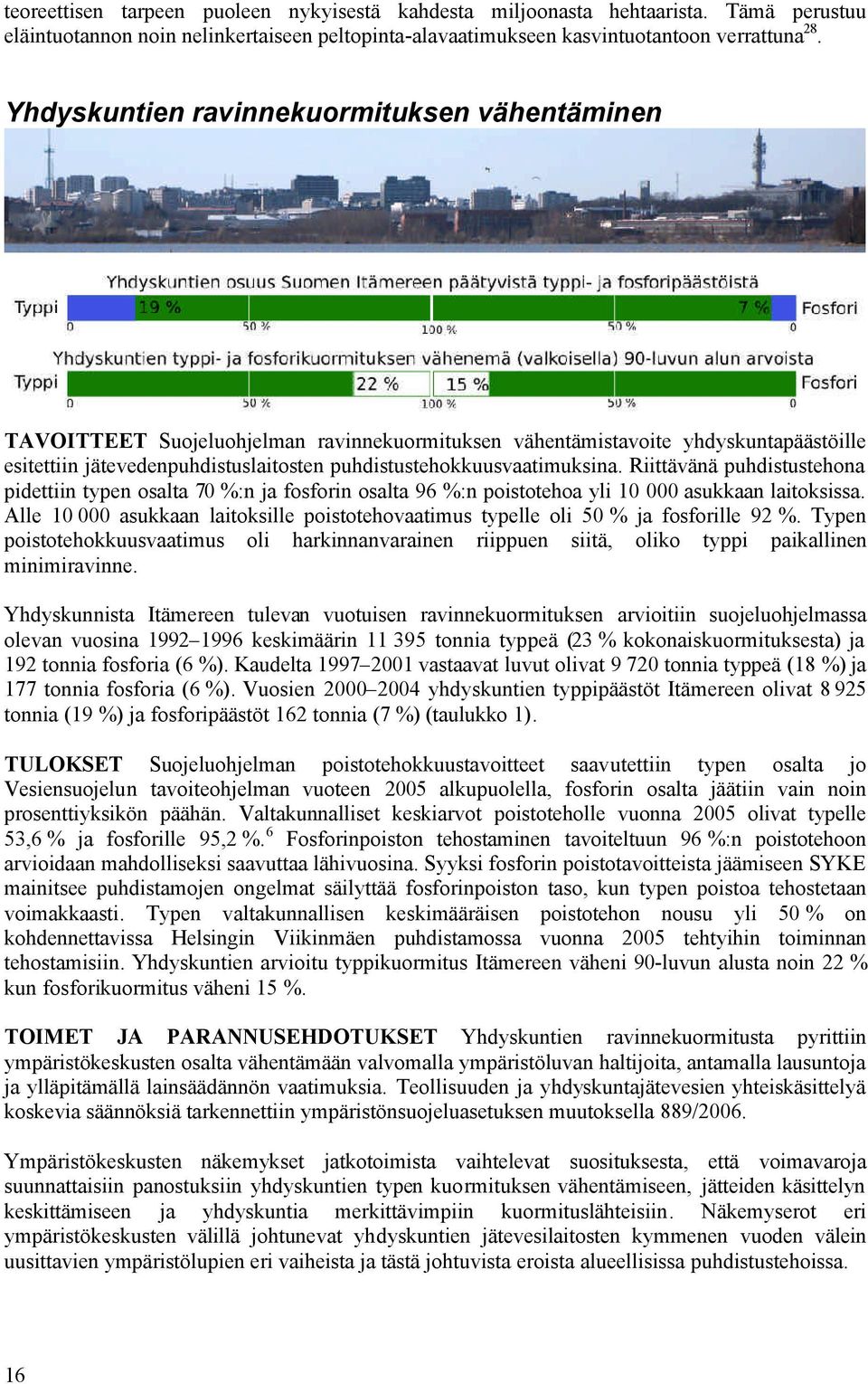 puhdistustehokkuusvaatimuksina. Riittävänä puhdistustehona pidettiin typen osalta 70 %:n ja fosforin osalta 96 %:n poistotehoa yli 10 000 asukkaan laitoksissa.