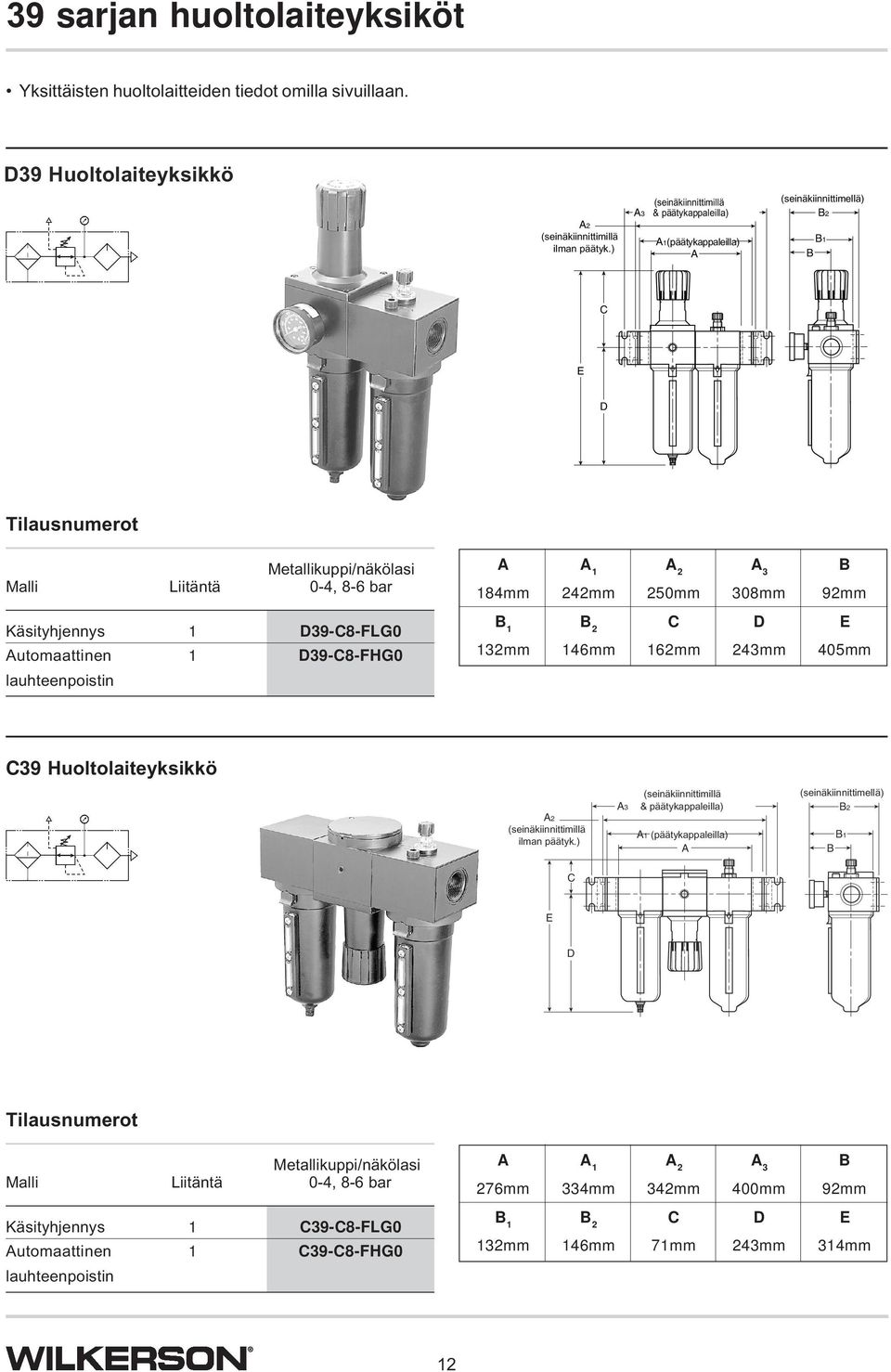 Automaattinen D9-C8-FHG lauhteenpoistin A A A A B 8mm mm mm 8mm 9mm B B C D E mm mm mm mm mm C9 Huoltolaiteyksikkö A (seinäkiinnittimillä ilman päätyk.