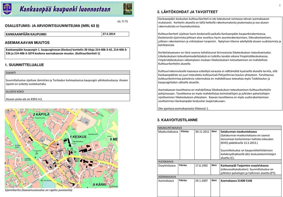 kaupunginosan (Keskus) korttelin 20 tiloja 214-406-3-42, 214-406-3-236 ja 214-406-3-1074 koskeva asemakaavan muutos. (Kulttuurikortteli 1) 1.