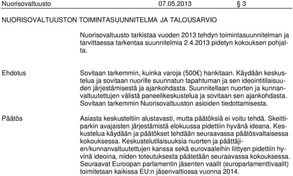 Käydään keskustelua ja sovitaan nuorille suunnatun tapahtuman ja sen ideointitilaisuuden järjestämisestä ja ajankohdasta.