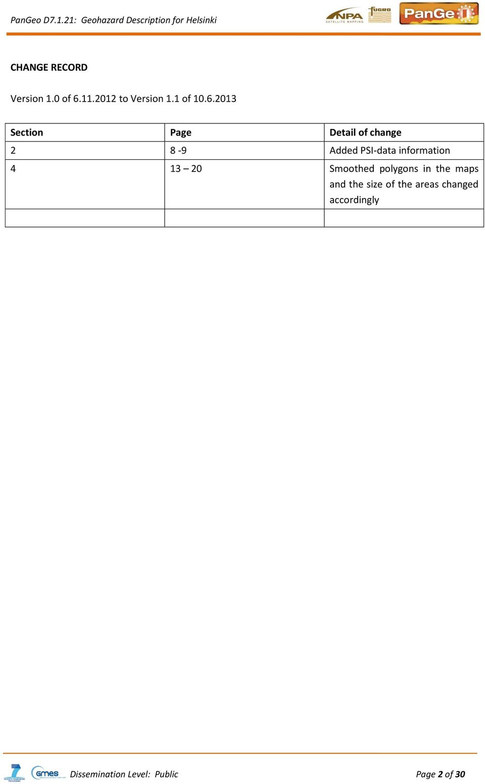 2013 Section Page Detail of change 2 8-9 Added PSI-data