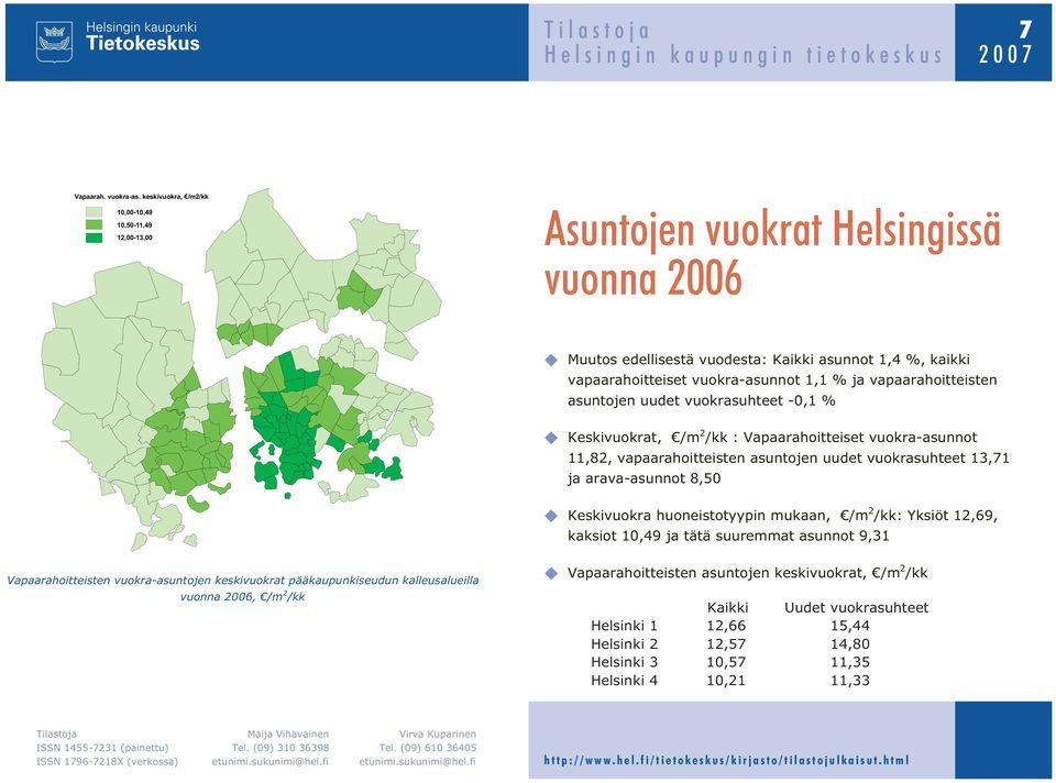 asuntojen uudet vuokrasuhteet -,1 % Keskivuokrat, /m /kk : vuokra-asunnot 11,, vapaarahoitteisten asuntojen uudet vuokrasuhteet 13,71 ja arava-asunnot,5 Keskivuokra huoneistotyypin mukaan, /m /kk: