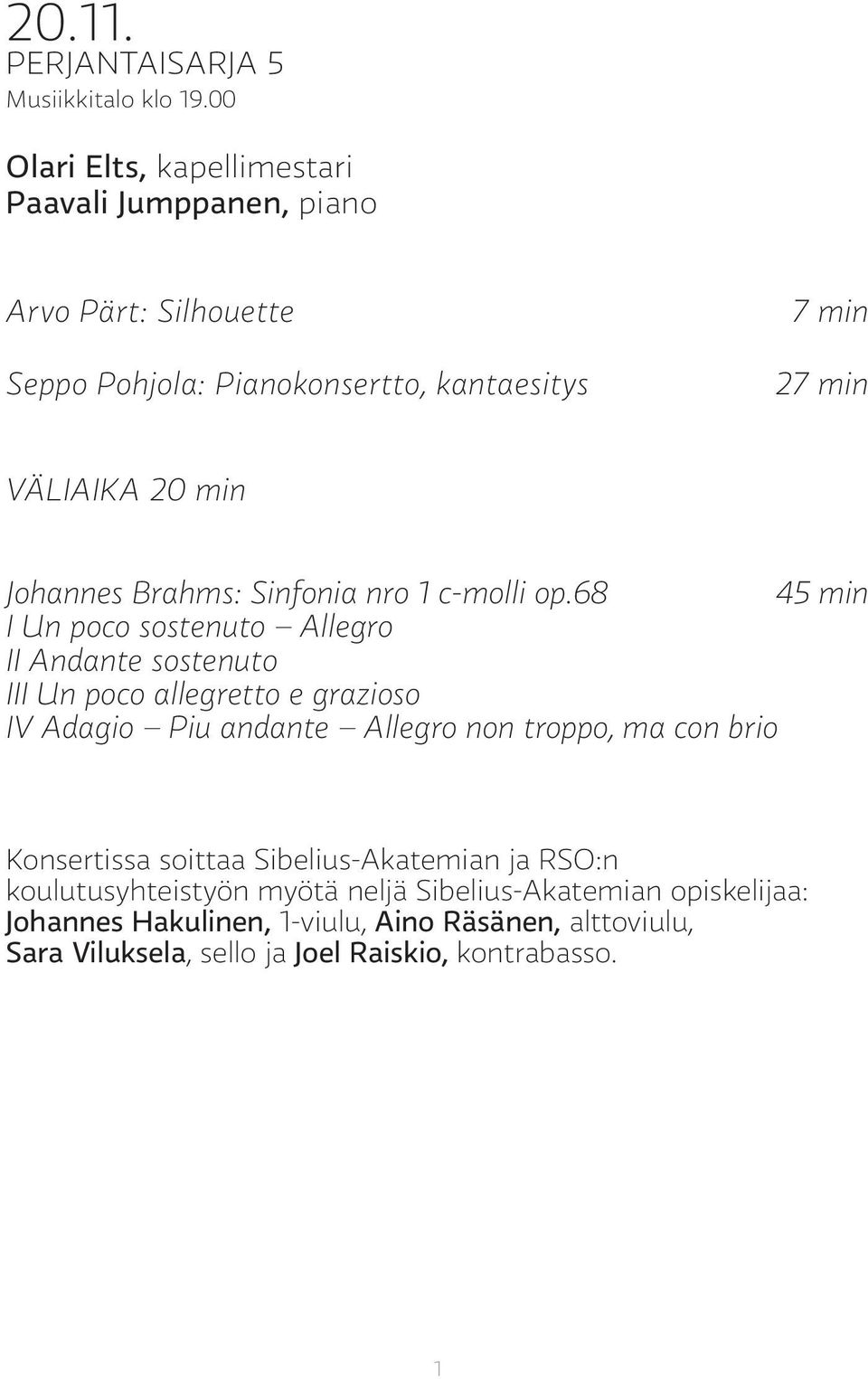Johannes Brahms: Sinfonia nro 1 c-molli op.