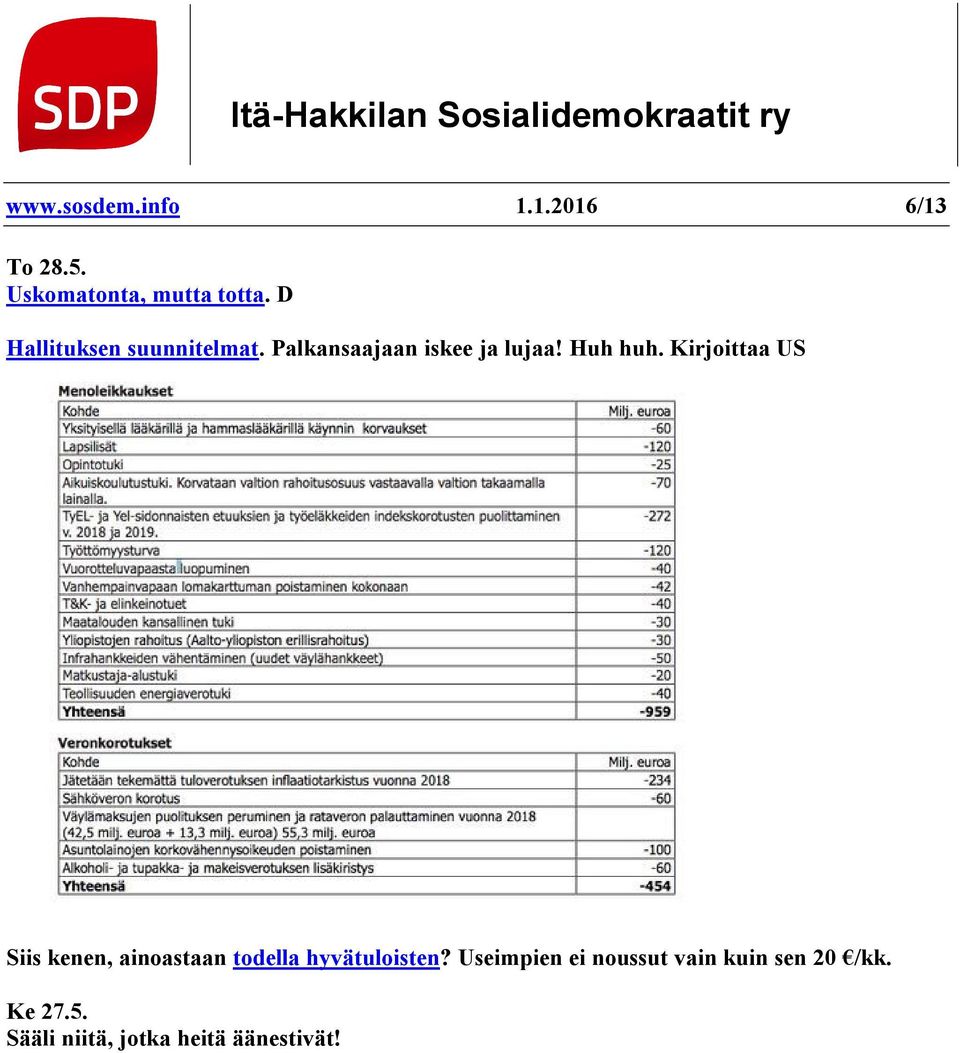 Palkansaajaan iskee ja lujaa! Huh huh.
