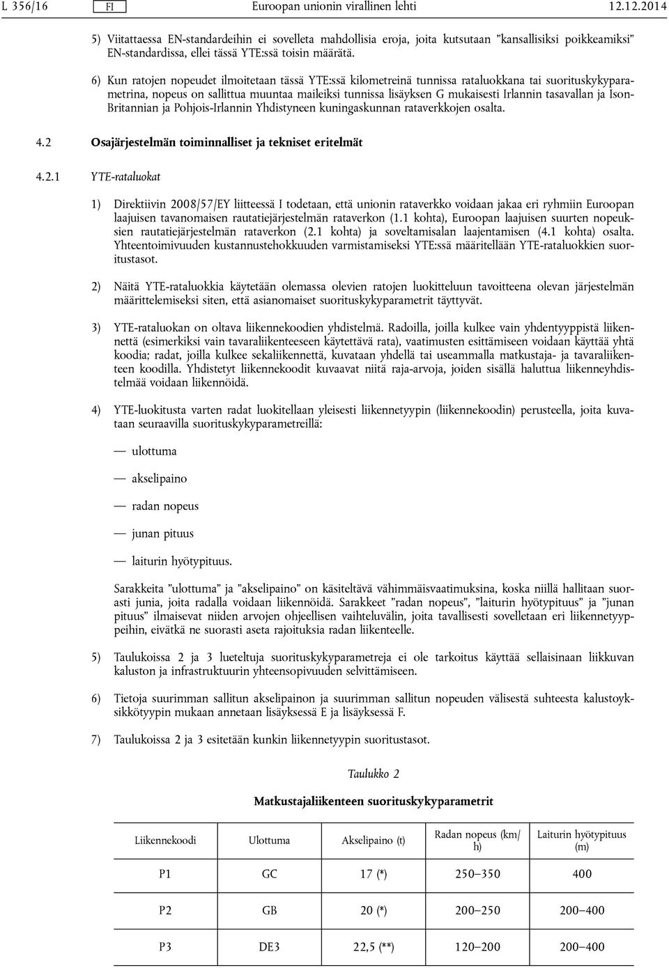 tasavallan ja Ison- Britannian ja Pohjois-Irlannin Yhdistyneen kuningaskunnan rataverkkojen osalta. 4.2 