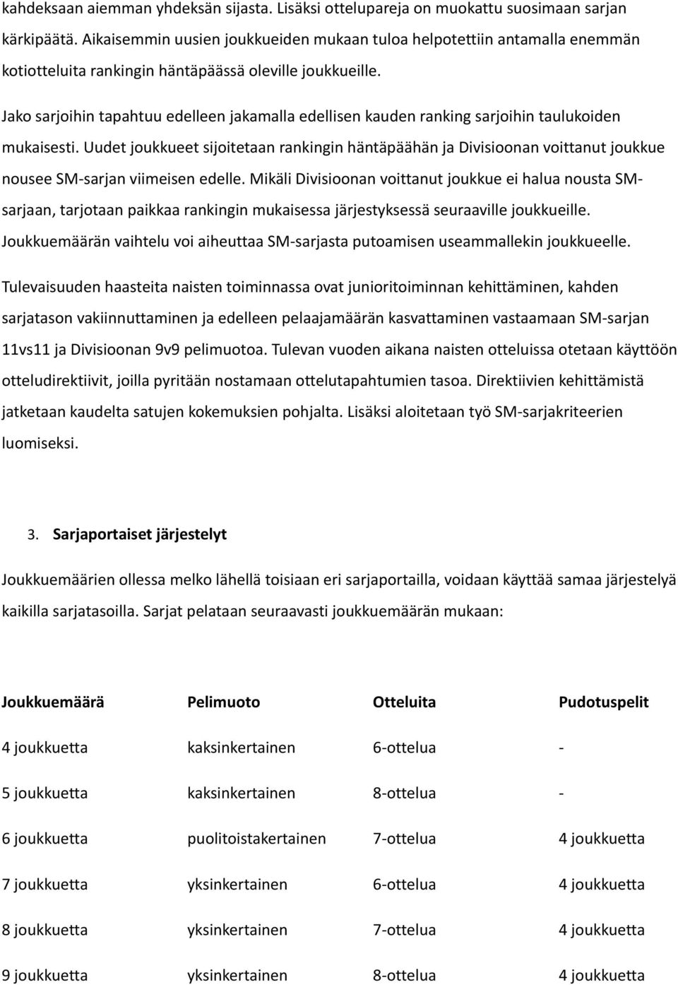 Jako sarjoihin tapahtuu edelleen jakamalla edellisen kauden ranking sarjoihin taulukoiden mukaisesti.