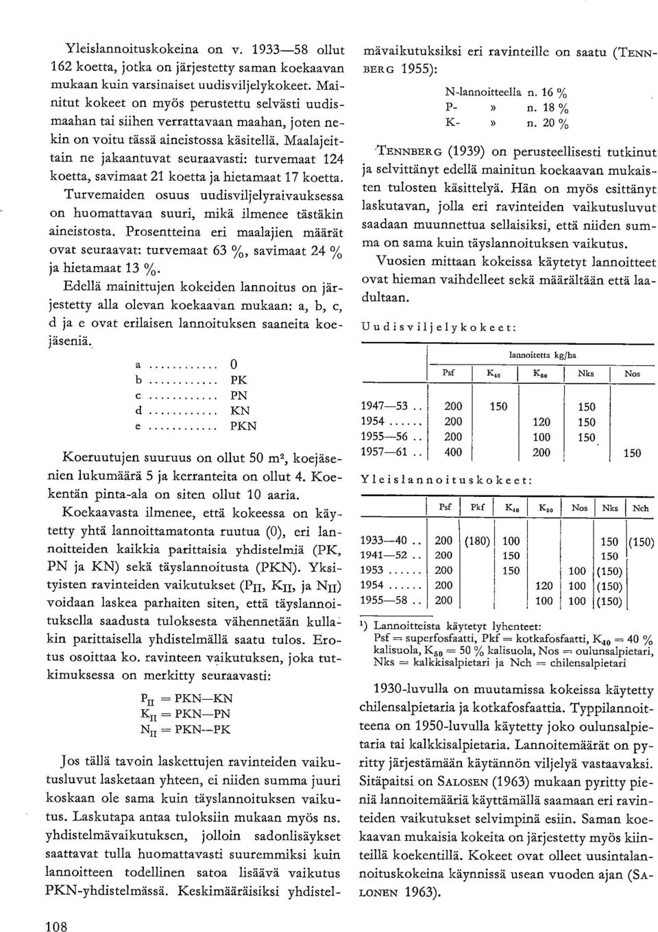 Maalajeittain ne jakaantuvat seuraavasti: turvemaat 124 koetta, savirnaat 21 koetta ja hietamaat 17 koetta.