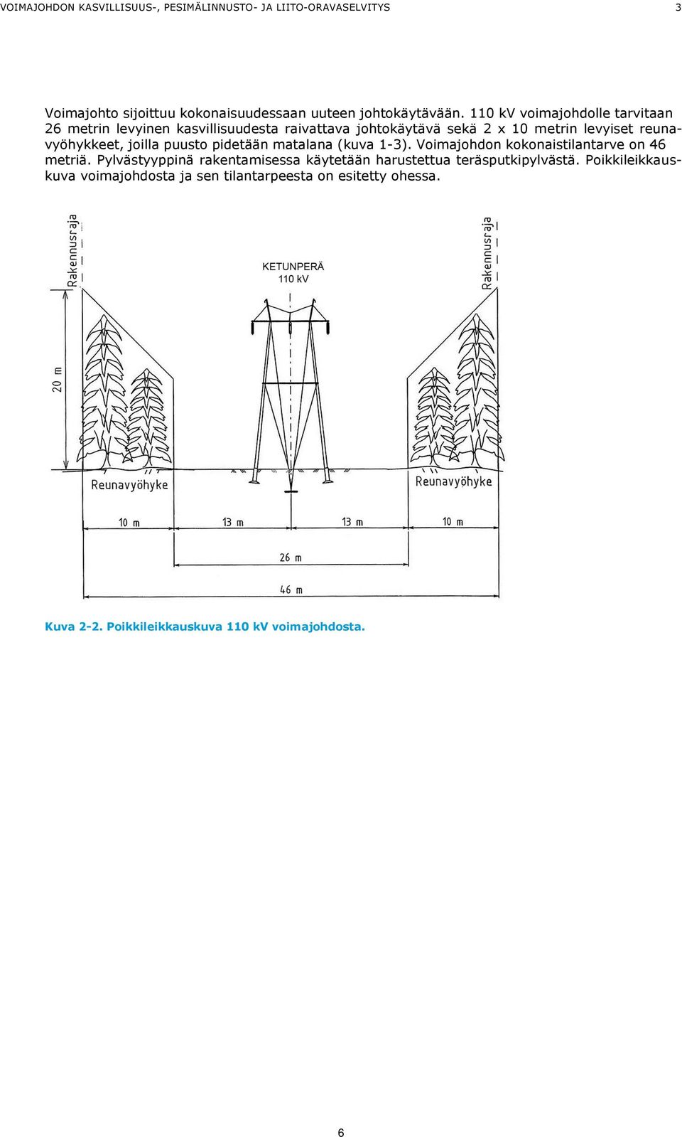 joilla puusto pidetään matalana (kuva 1-3). Voimajohdon kokonaistilantarve on 46 metriä.