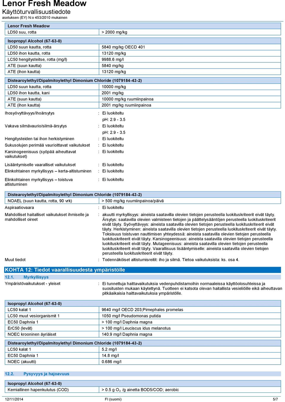 Ihosyövyttävyys/ihoärsytys Vakava silmävaurio/silmä-ärsytys Hengitysteiden tai ihon herkistyminen Sukusolujen perimää vaurioittavat vaikutukset Karsinogeenisuus (syöpää aiheuttavat vaikutukset)