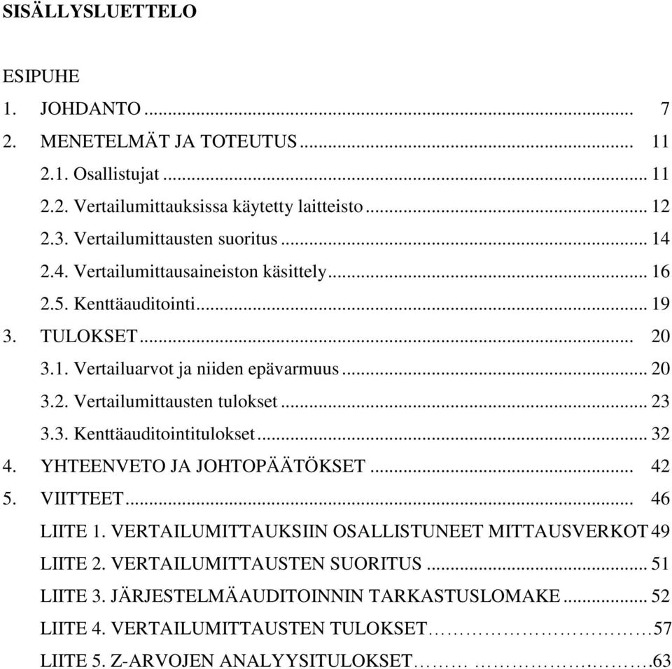 .. 23 3.3. Kenttäauditointitulokset... 32 4. YHTEENVETO JA JOHTOPÄÄTÖKSET... 42 5. VIITTEET... 46 LIITE 1. VERTAILUMITTAUKSIIN OSALLISTUNEET MITTAUSVERKOT 49 LIITE 2.