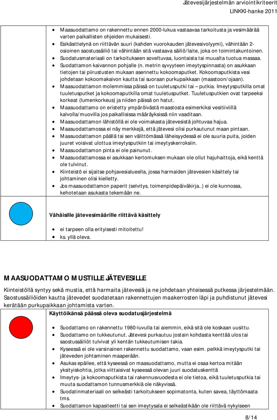 Suodatusmateriaali on tarkoitukseen soveltuvaa, luontaista tai muualta tuotua massaa. Suodattamon kaivannon pohjalle (n.