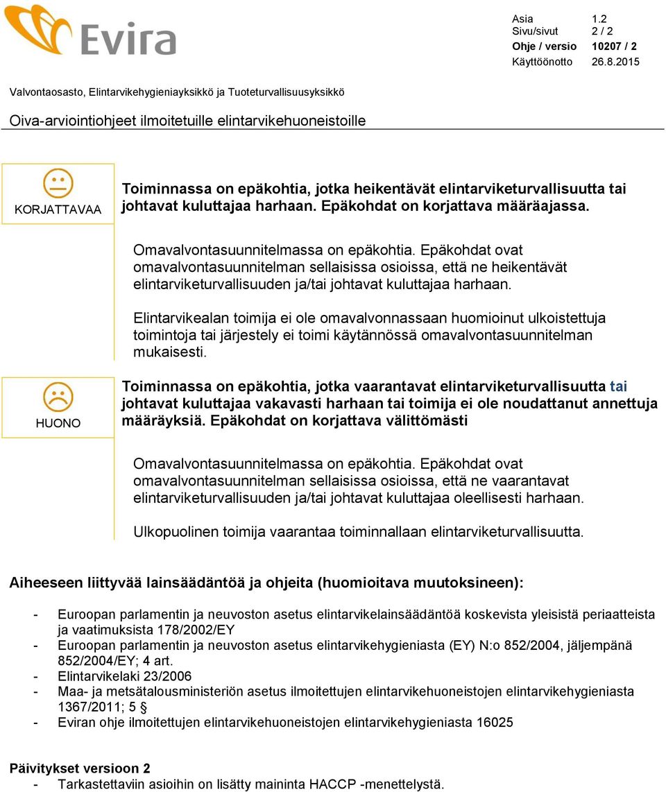elintarviketurvallisuutta tai johtavat kuluttajaa harhaan. Epäkohdat on korjattava määräajassa. Omavalvontasuunnitelmassa on epäkohtia.