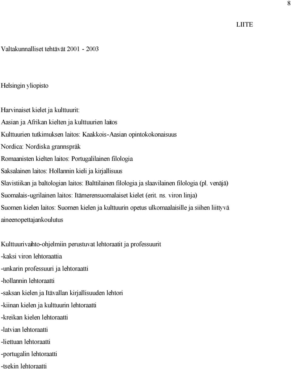 Balttilainen filologia ja slaavilainen filologia (pl. venäjä) Suomalais-ugrilainen laitos: Itämerensuomalaiset kielet (erit. ns.