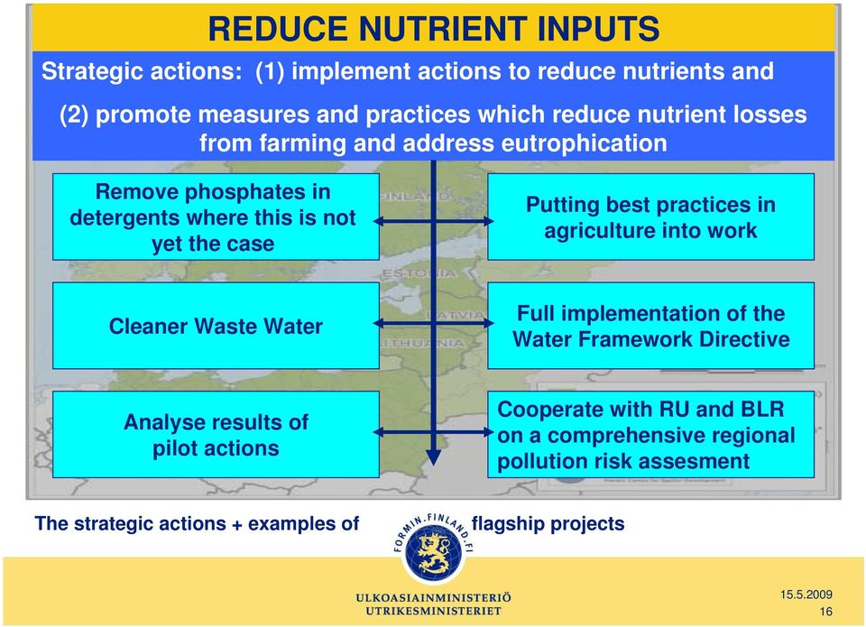 practices in agriculture into work Cleaner Waste Water Full implementation of the Water Framework Directive Analyse results of pilot