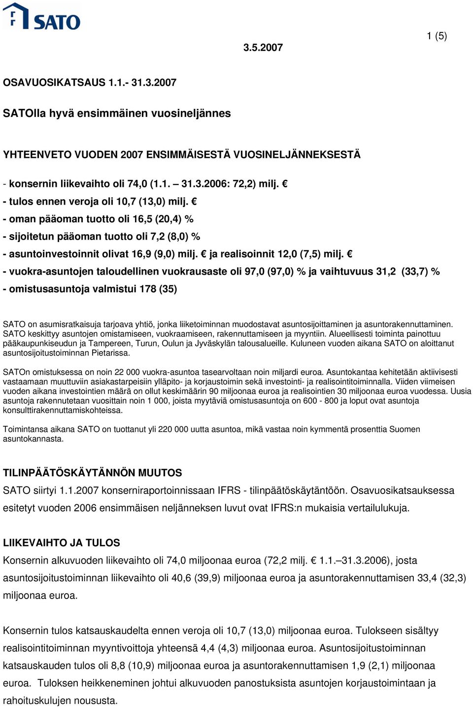 ja realisoinnit 12,0 (7,5) milj.