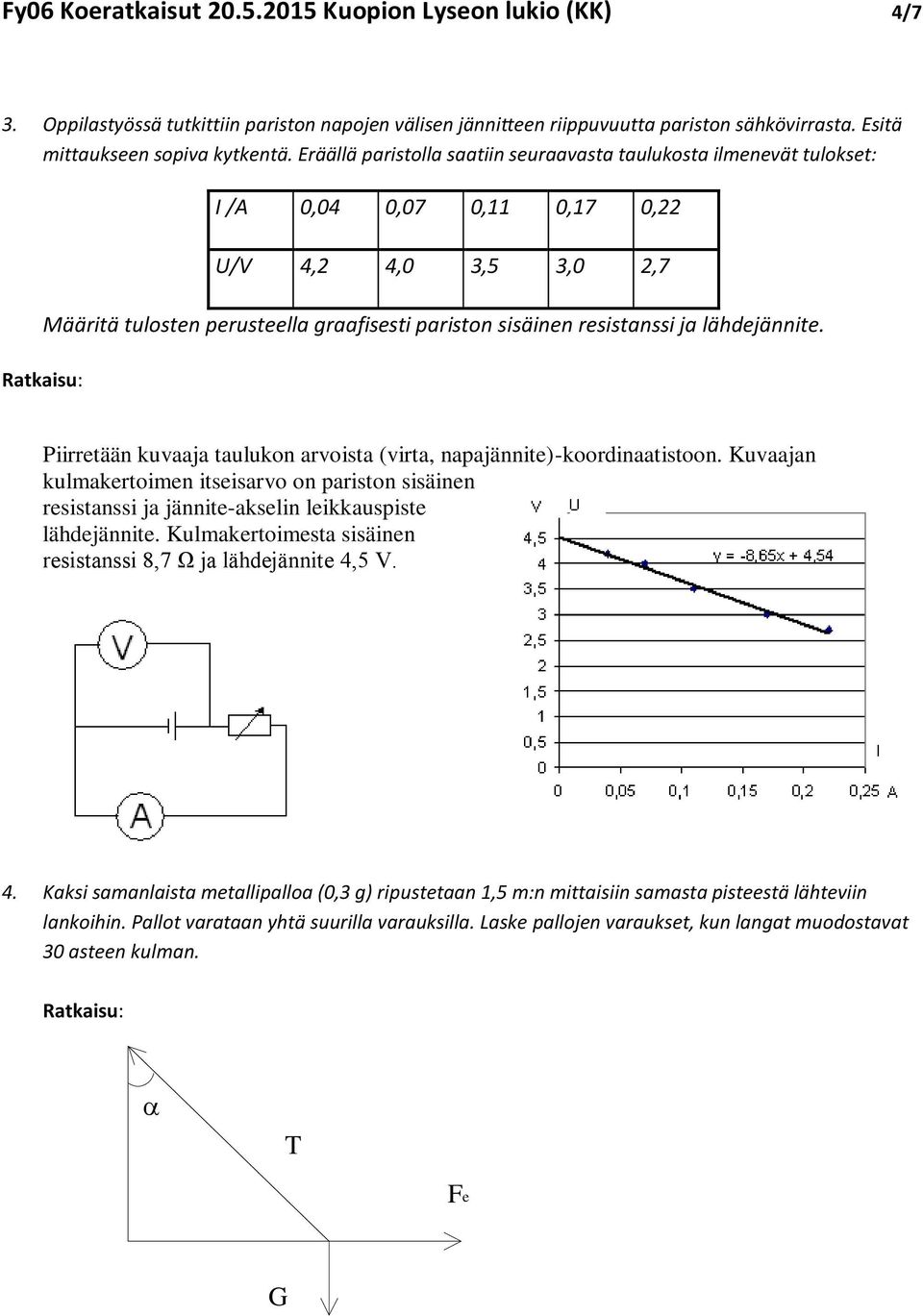 lähdejännite. Piirretään kuvaaja taulukon arvoista (virta, napajännite)-koordinaatistoon.