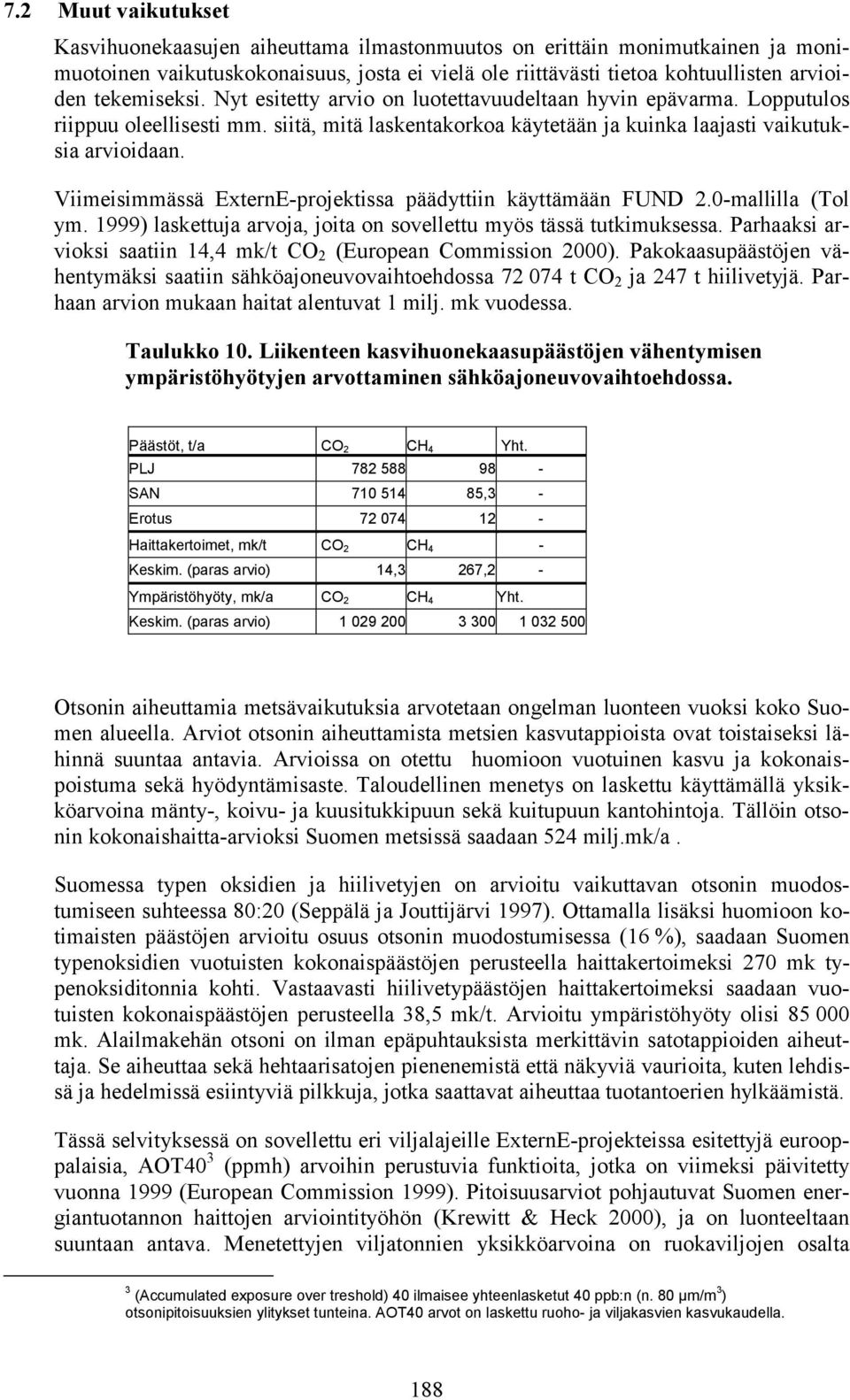 Viimeisimmässä ExternE-projektissa päädyttiin käyttämään FUND 2.0-mallilla (Tol ym. 1999) laskettuja arvoja, joita on sovellettu myös tässä tutkimuksessa.