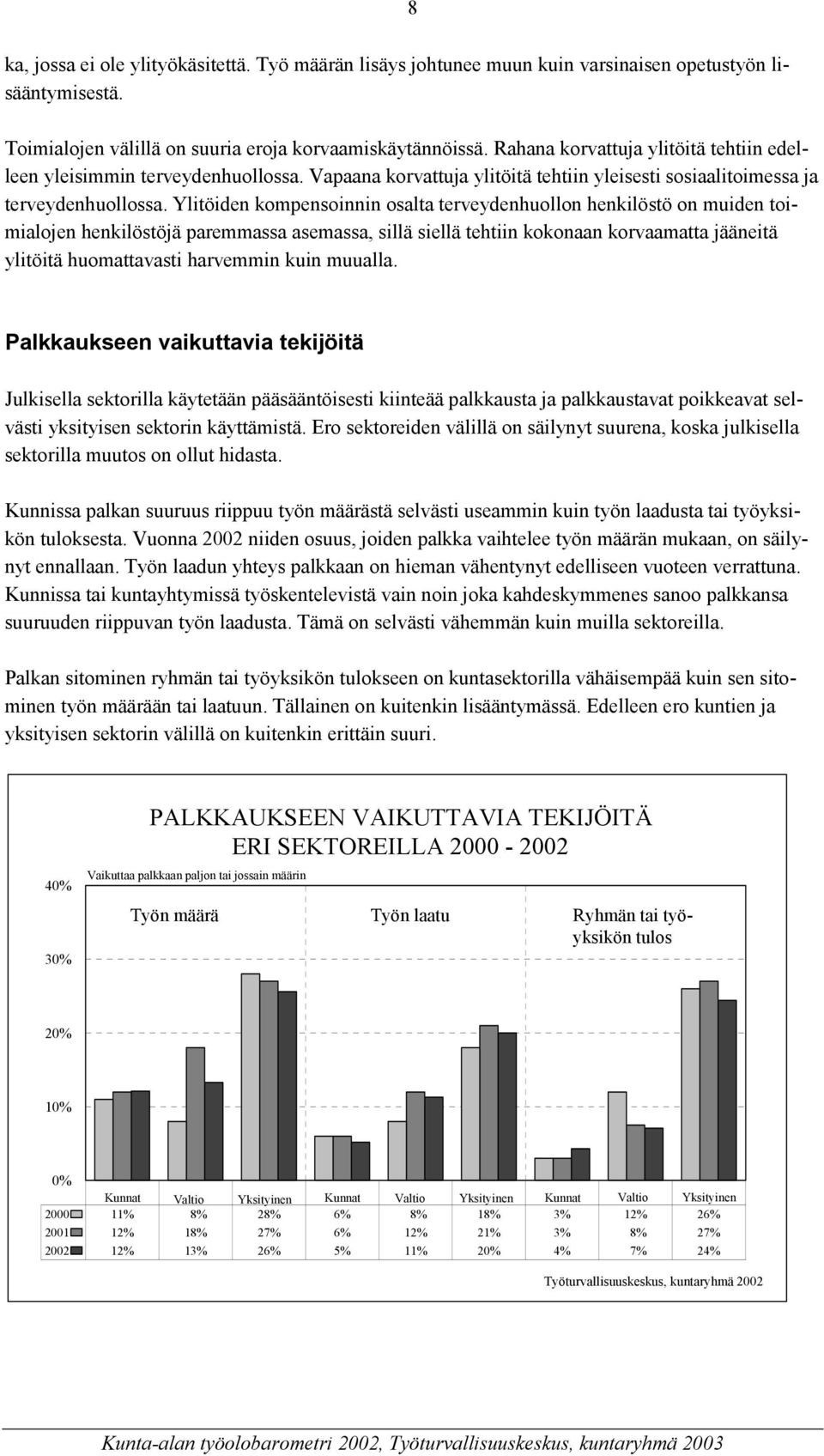 Ylitöiden kompensoinnin osalta terveydenhuollon henkilöstö on muiden toimialojen henkilöstöjä paremmassa asemassa, sillä siellä tehtiin kokonaan korvaamatta jääneitä ylitöitä huomattavasti harvemmin