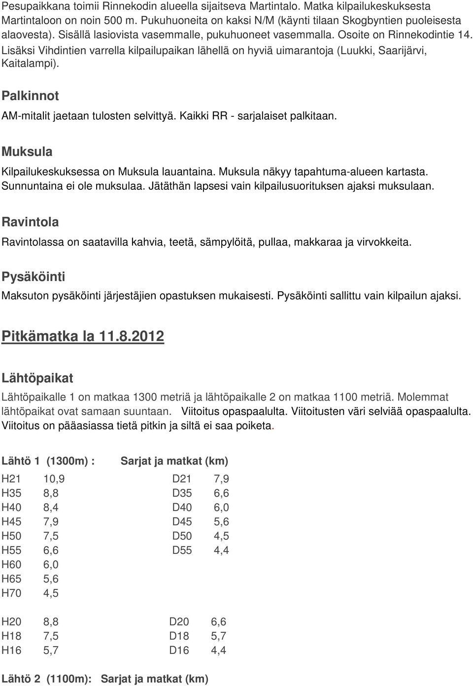 Palkinnot AM-mitalit jaetaan tulosten selvittyä. Kaikki RR - sarjalaiset palkitaan. Muksula Kilpailukeskuksessa on Muksula lauantaina. Muksula näkyy tapahtuma-alueen kartasta.